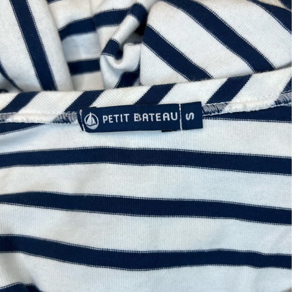 Petit Bateau cotton pullover dress, pleated skirt, navy and white stripes, sm - Picture 5 of 7